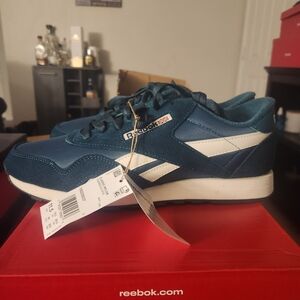 Reebok Men's Classic Nylon Teal Green and White Sneakers Sz 11.5